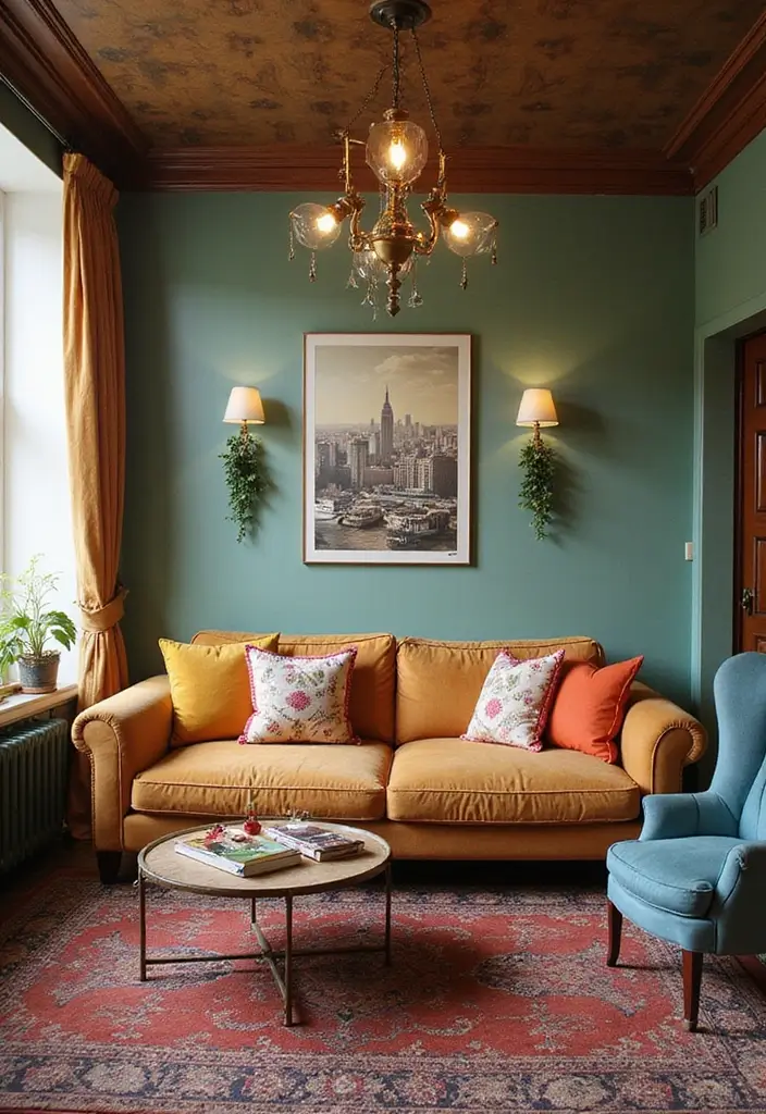 27 Camel Sofa Living Room Ideas That Add Warm Neutrals - 14. Vintage Glam with Retro Accents