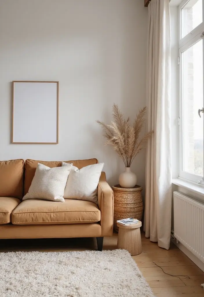 27 Camel Sofa Living Room Ideas That Add Warm Neutrals - 18. Soft and Neutral with Earthy Hues