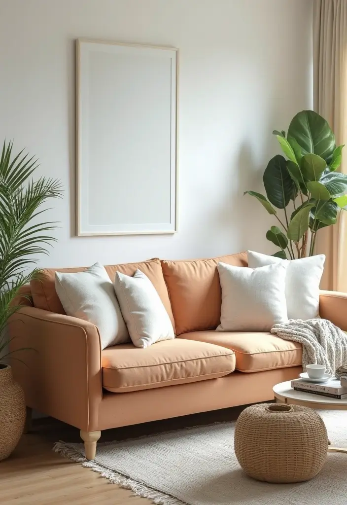 27 Camel Sofa Living Room Ideas That Add Warm Neutrals - 19. Coastal Vibes with Sea-Inspired Decor