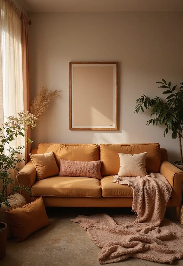 27 Camel Sofa Living Room Ideas That Add Warm Neutrals - 22. Romantic Retreat with Soft Lighting