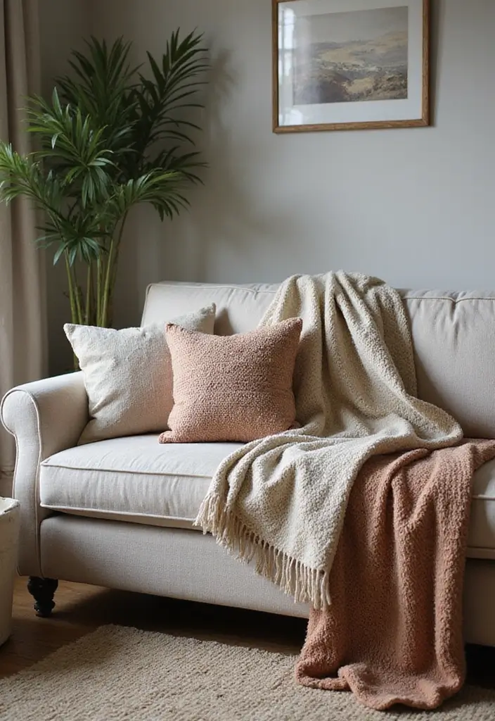 27 Comfy Couches Living Room Small Spaces That Feel Plush and Cozy - 25. Rich Textures Enhance Comfort