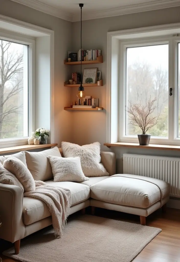 27 Corner Sofa Living Room Small Spaces That Maximize Comfort - 10. Scandinavian Cozy Nook