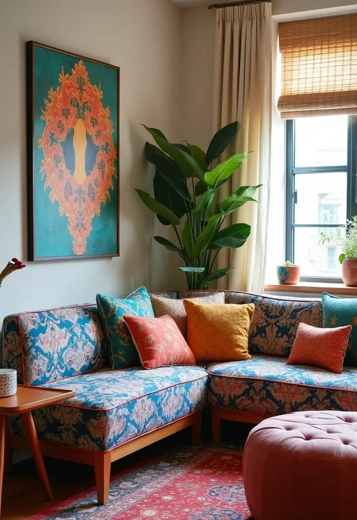 27 Corner Sofa Living Room Small Spaces That Maximize Comfort - 16. Bold Patterns and Prints
