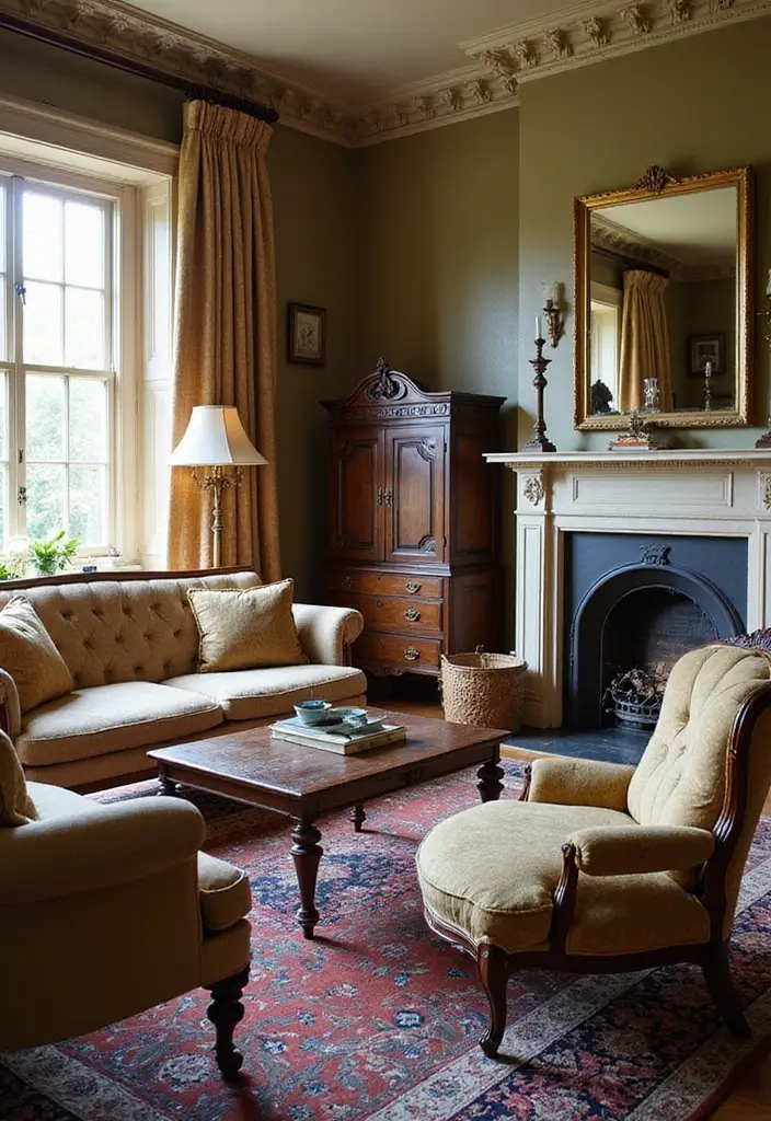 27 Formal Living Room Ideas That Feel Elegant and Timeless - 2. Antique Furniture Finds