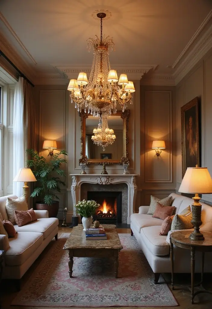 27 Formal Living Room Ideas That Feel Elegant and Timeless - 5. Statement Lighting Fixtures