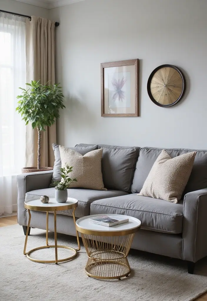 27 Gray Color Palette Living Room Ideas That Feel Modern and Neutral - 10. Gray with Metallic Accents