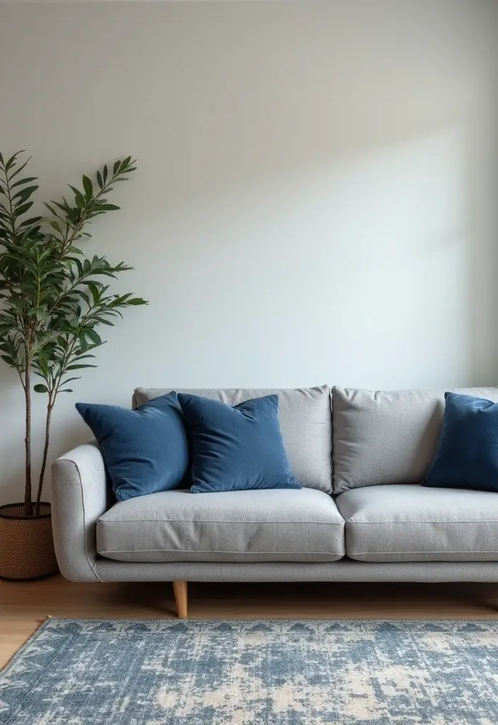 27 Gray Color Palette Living Room Ideas That Feel Modern and Neutral - 11. Gray and Blue Harmony