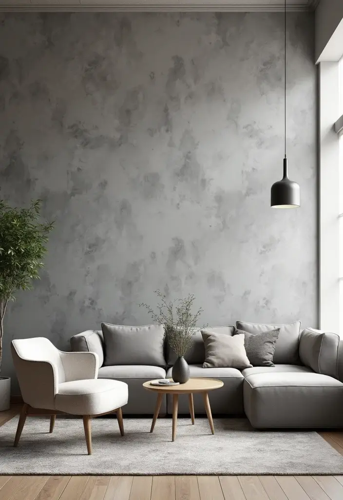 27 Gray Color Palette Living Room Ideas That Feel Modern and Neutral - 12. Textured Gray Wallpaper