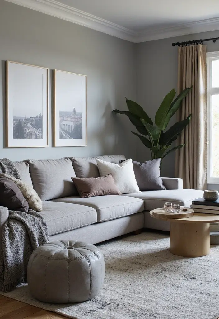 27 Gray Color Palette Living Room Ideas That Feel Modern and Neutral - 21. Layered Gray Decor