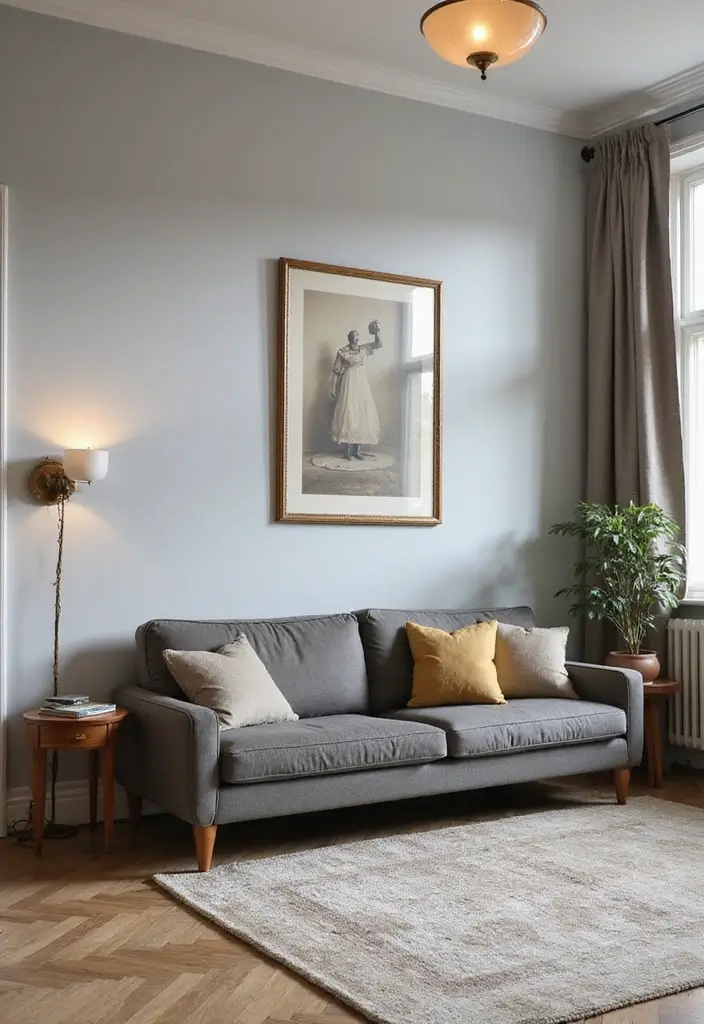 27 Gray Color Palette Living Room Ideas That Feel Modern and Neutral - 22. Gray with Vintage Touches