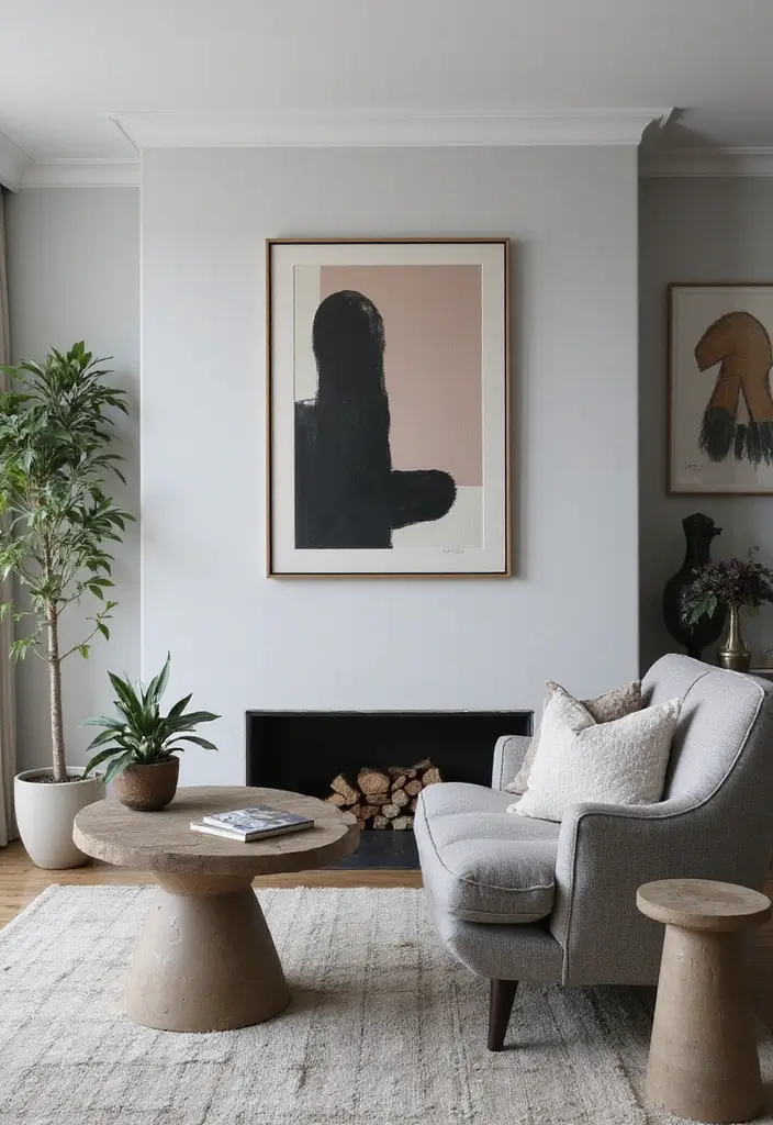 27 Gray Color Palette Living Room Ideas That Feel Modern and Neutral - 27. Gray with Artistic Touches