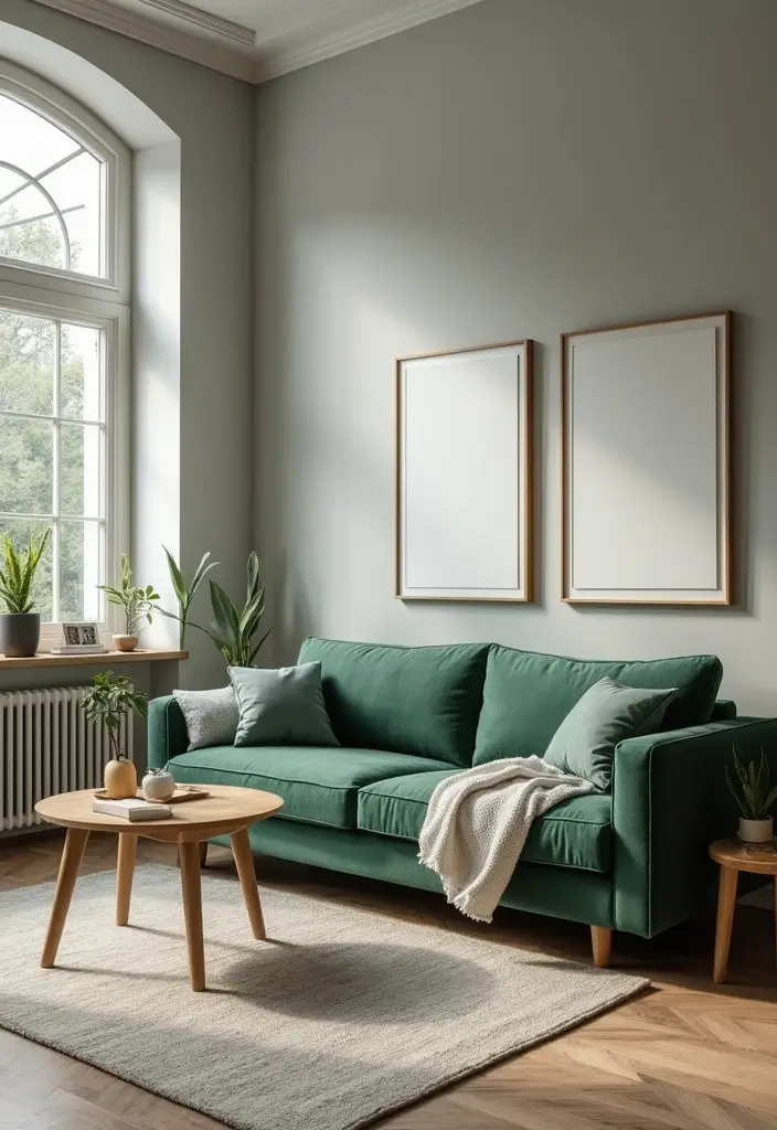 27 Gray Color Palette Living Room Ideas That Feel Modern and Neutral - 6. Gray and Green Serenity