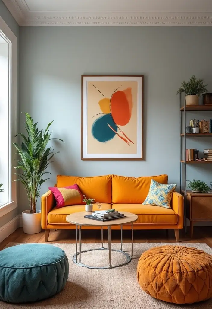 27 Gray Color Palette Living Room Ideas That Feel Modern and Neutral - 7. Gray with Bold Colors