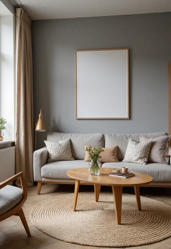 27 Gray Color Palette Living Room Ideas That Feel Modern and Neutral - 9. Gray and Wood Combination