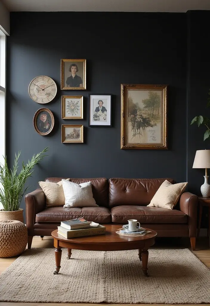 27 Living Room Black Wall Ideas That Look Bold and Modern - 13. Eclectic Mix