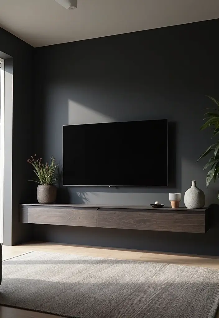 27 Living Room Black Wall Ideas That Look Bold and Modern - 25. Modern Media Center