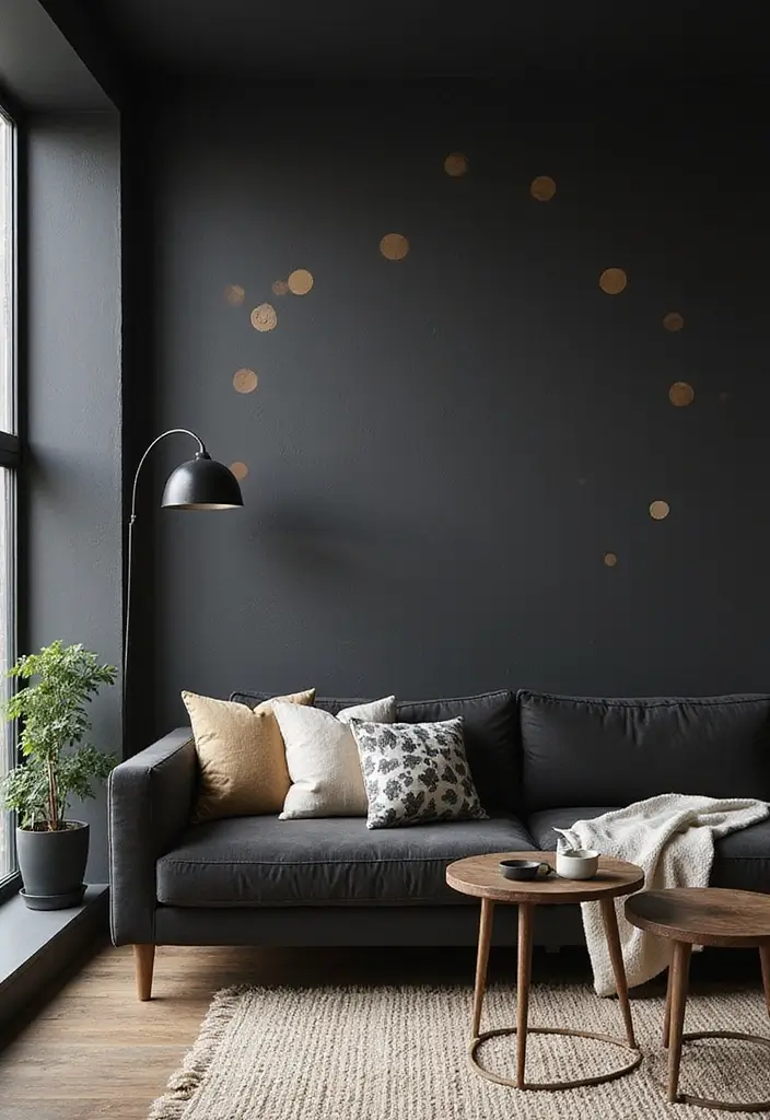 27 Living Room Black Wall Ideas That Look Bold and Modern - 26. Creative Wallpaper