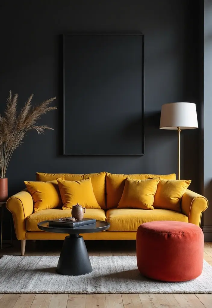 27 Living Room Black Wall Ideas That Look Bold and Modern - 5. Bold Furniture Choices