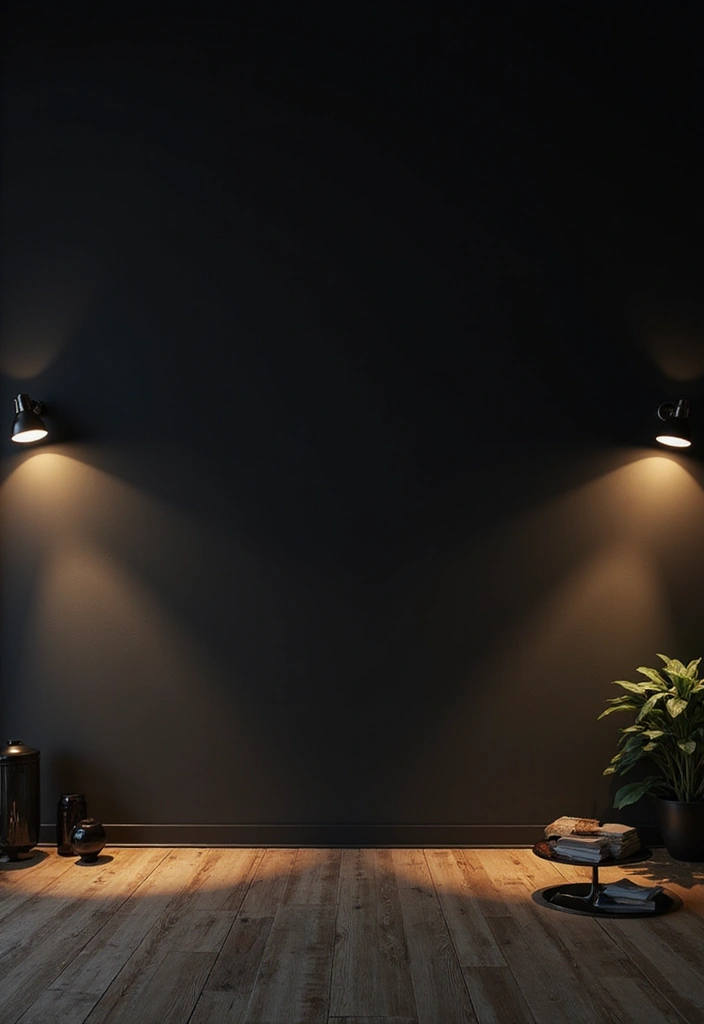 27 Living Room Black Wall Ideas That Look Bold and Modern - 6. Layered Lighting