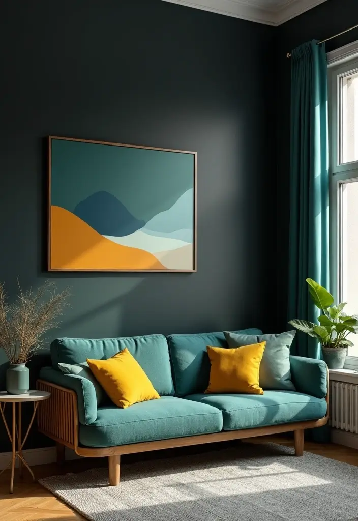 27 Living Room Black Wall Ideas That Look Bold and Modern - 7. Complementary Colors