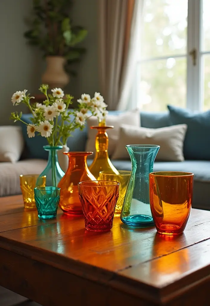 27 Living Room Decor Cozy Vintage Ideas That Add Retro Charm - 10. Vintage Glassware