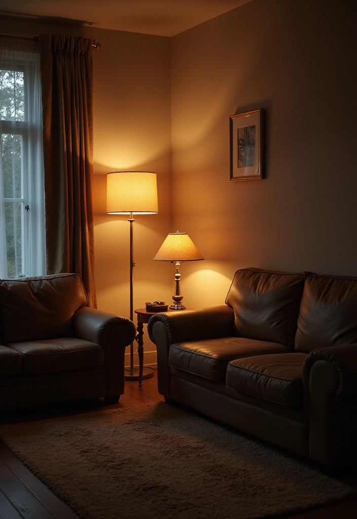 27 Living Room Decor Cozy Vintage Ideas That Add Retro Charm - 11. Layered Lighting