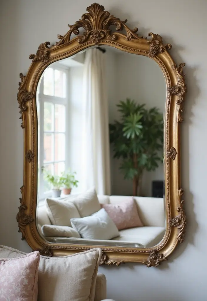 27 Living Room Decor Cozy Vintage Ideas That Add Retro Charm - 12. Vintage Mirrors