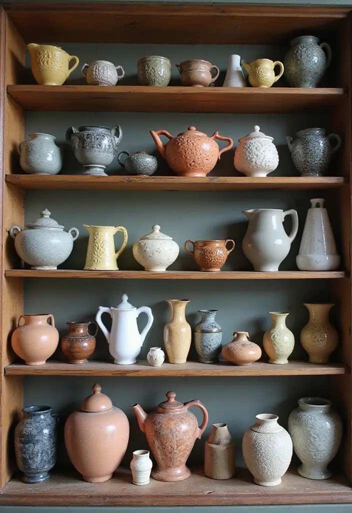 27 Living Room Decor Cozy Vintage Ideas That Add Retro Charm - 17. Vintage Pottery