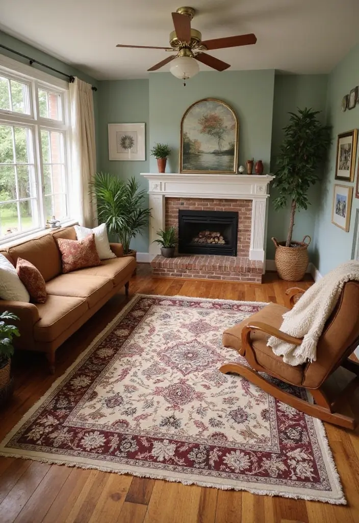 27 Living Room Decor Cozy Vintage Ideas That Add Retro Charm - 18. Retro Flooring