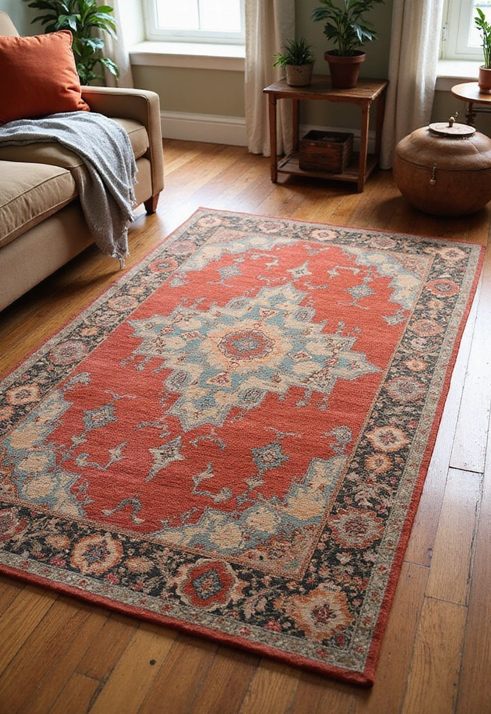 27 Living Room Decor Cozy Vintage Ideas That Add Retro Charm - 2. Vintage Rugs