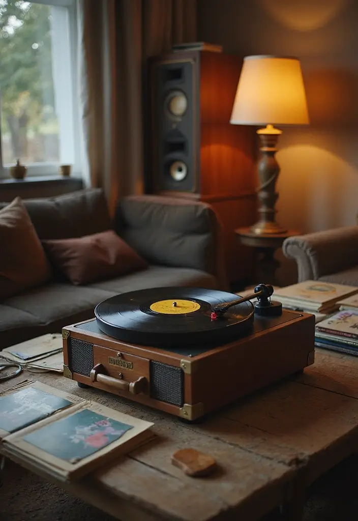 27 Living Room Decor Cozy Vintage Ideas That Add Retro Charm - 21. Vintage Sounds