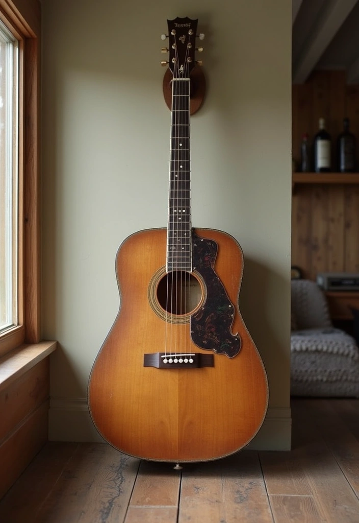 27 Living Room Decor Cozy Vintage Ideas That Add Retro Charm - 24. Vintage Musical Instruments