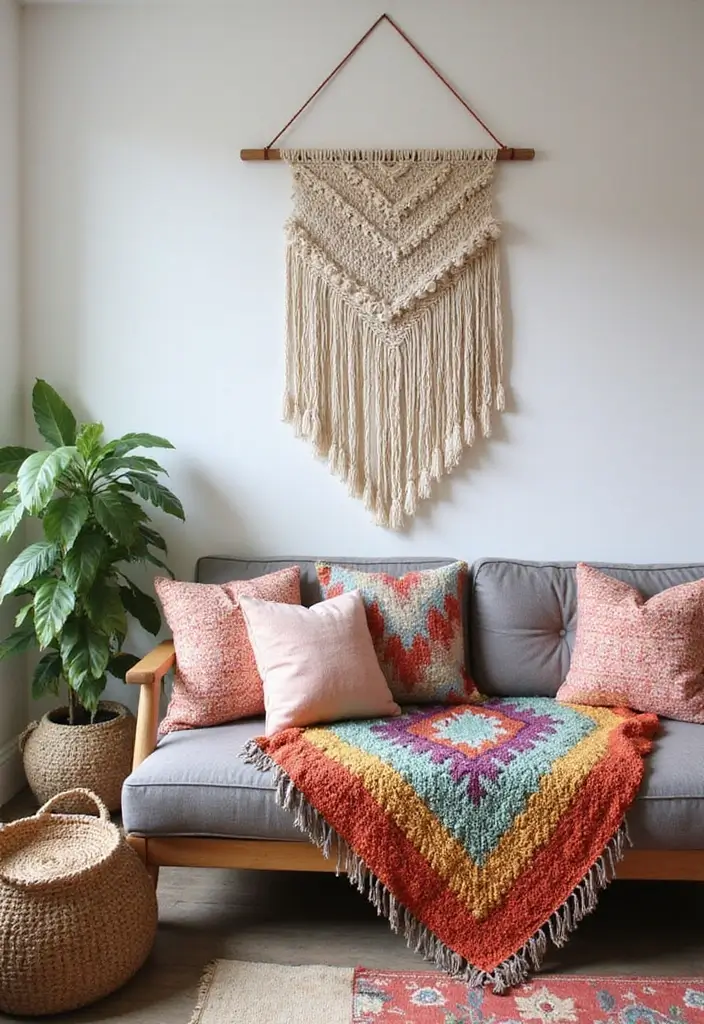 27 Living Room Decor Cozy Vintage Ideas That Add Retro Charm - 6. Bohemian Textiles