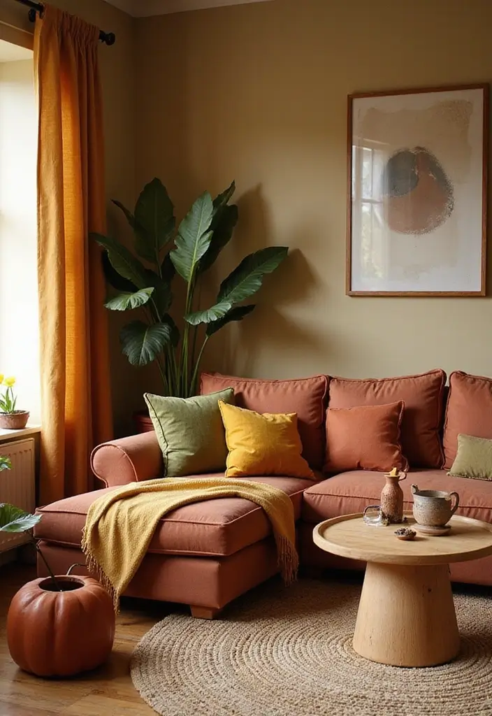 27 Living Room Decor Cozy Vintage Ideas That Add Retro Charm - 9. Warm Color Palettes