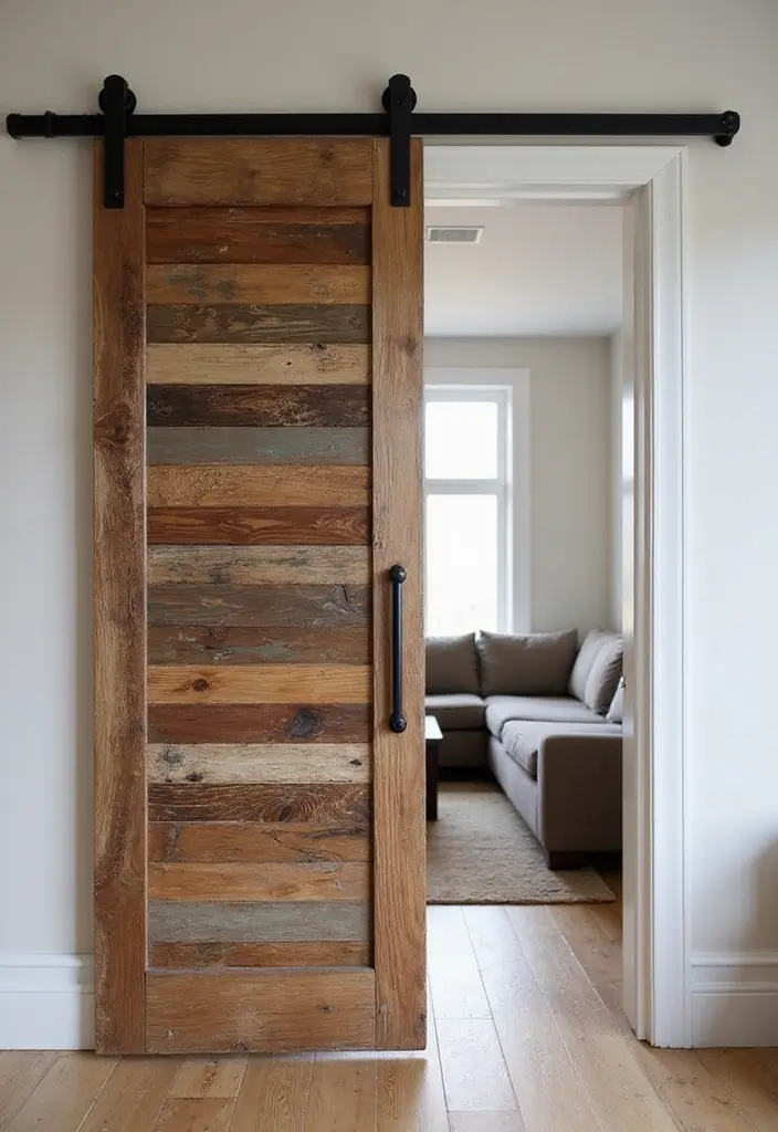 27 Living Room Door Ideas That Feel Unique and Welcoming - 1. Eco-Chic Barn Door