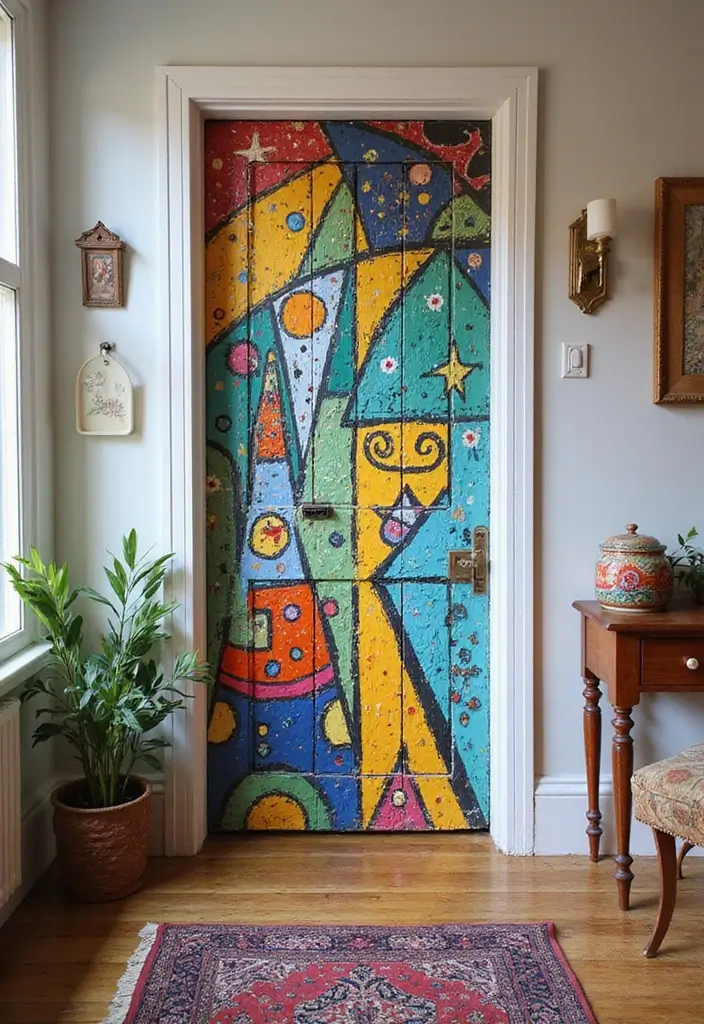 27 Living Room Door Ideas That Feel Unique and Welcoming - 10. Whimsical Painted Door