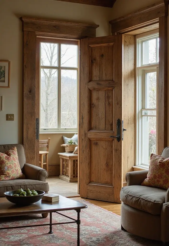 27 Living Room Door Ideas That Feel Unique and Welcoming - 11. Rustic Shutter Door