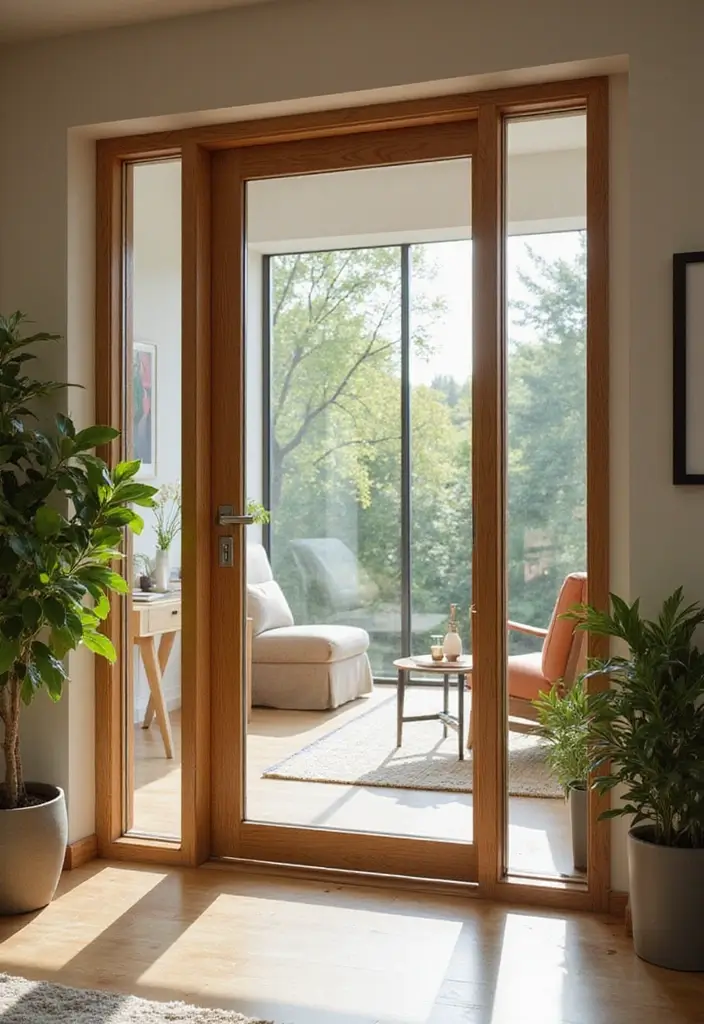 27 Living Room Door Ideas That Feel Unique and Welcoming - 2. Glass Panel Wonder