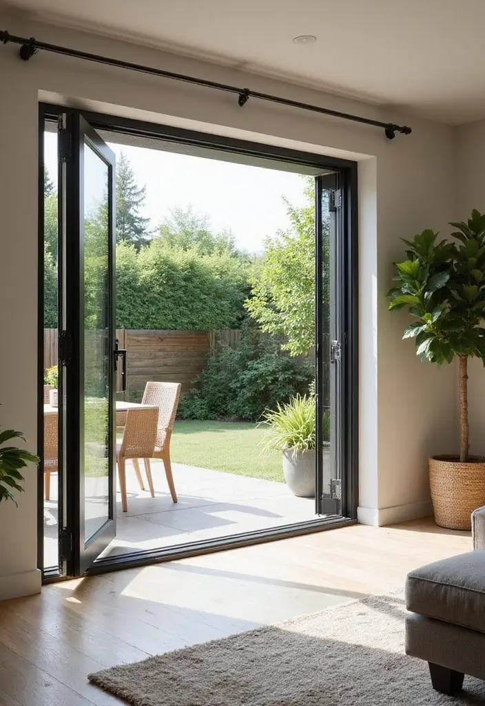 27 Living Room Door Ideas That Feel Unique and Welcoming - 20. Elegant Bi-Fold Doors