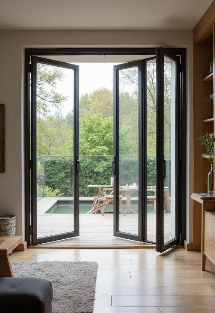 27 Living Room Door Ideas That Feel Unique and Welcoming - 21. Contemporary Folding Door