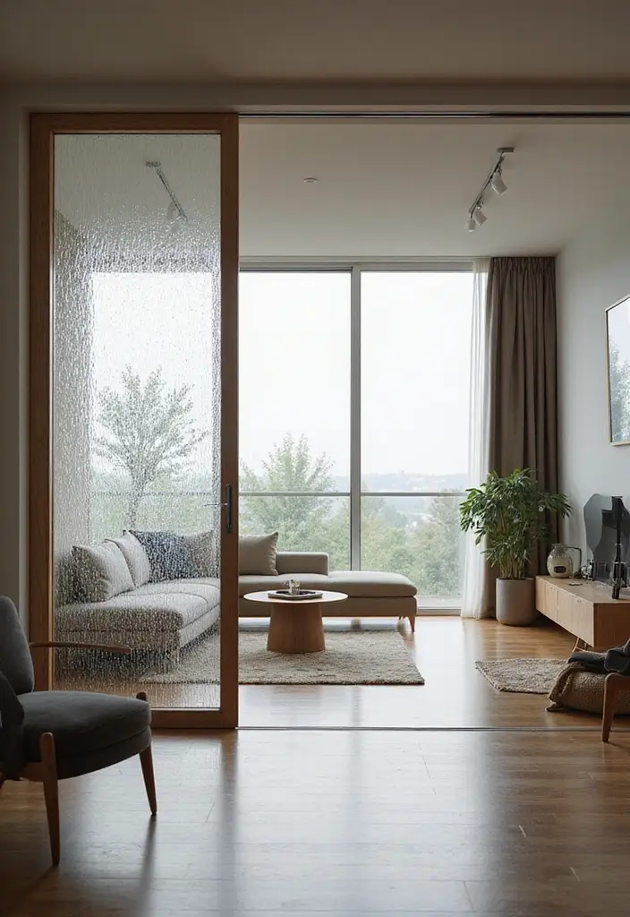 27 Living Room Door Ideas That Feel Unique and Welcoming - 25. Textured Glass Door