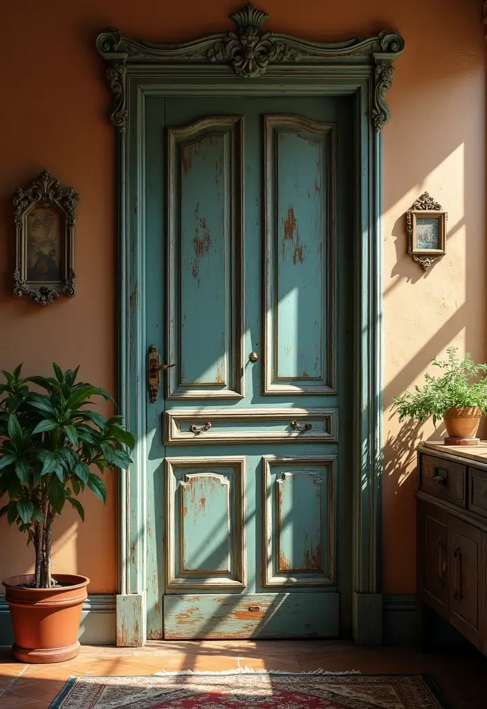 27 Living Room Door Ideas That Feel Unique and Welcoming - 7. Vintage Style Door