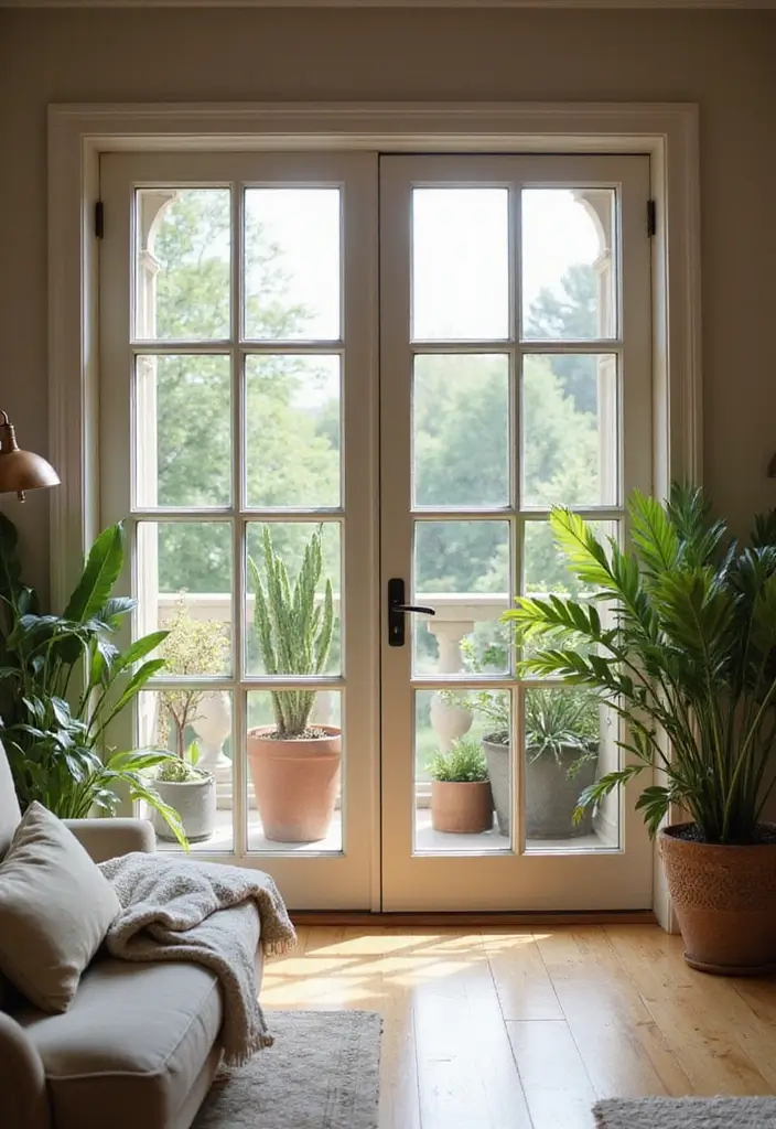 27 Living Room Door Ideas That Feel Unique and Welcoming - 9. Decorative French Doors