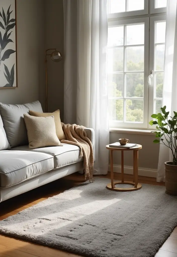 27 Living Room Grey and Beige Ideas That Feel Balanced and Calm - 23. Grey and Beige Throw Rugs