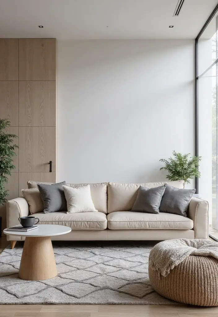 27 Living Room Grey and Beige Ideas That Feel Balanced and Calm - 26. Modern Beige Sofa