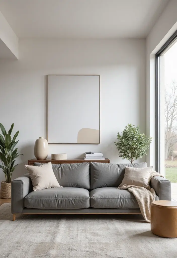 27 Living Room Grey and Beige Ideas That Feel Balanced and Calm - 3. Minimalist Grey Furniture
