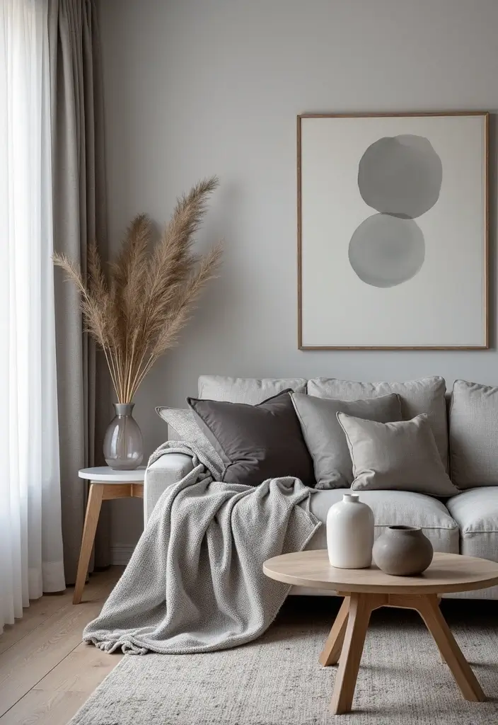 27 Living Room Grey and Beige Ideas That Feel Balanced and Calm - 5. Monochromatic Grey Decor