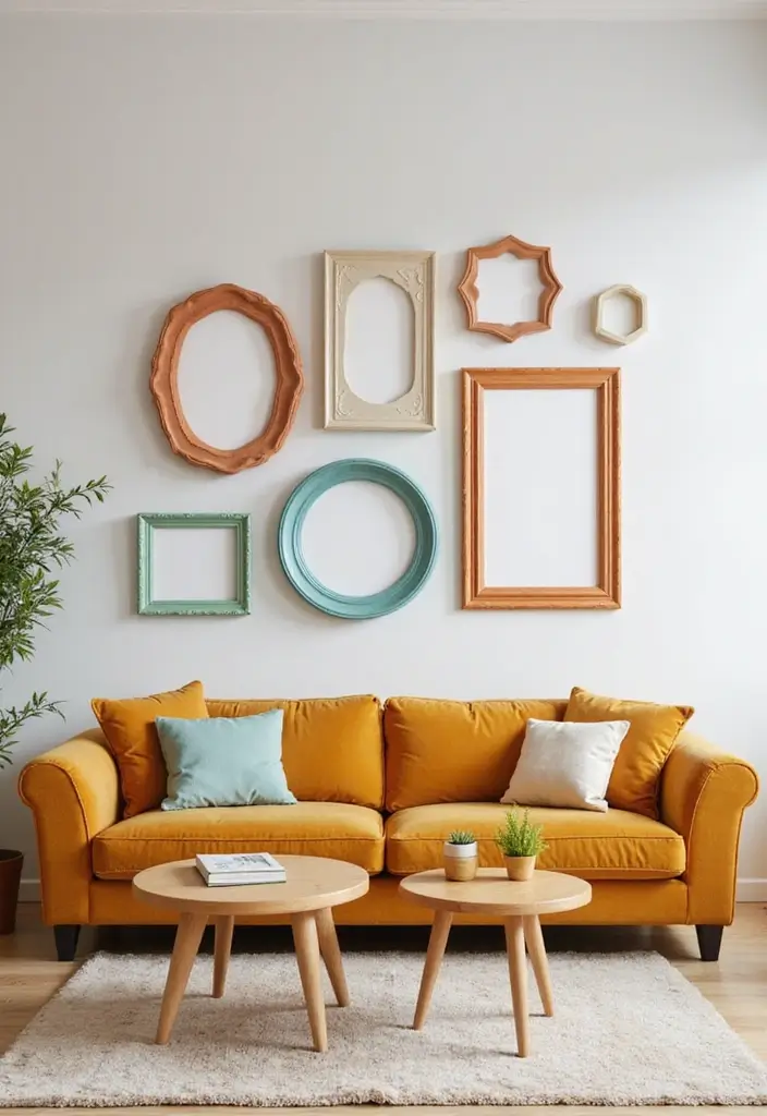 27 Living Room Photo Frame Ideas That Tell Your Story - 11. Fun with Shapes