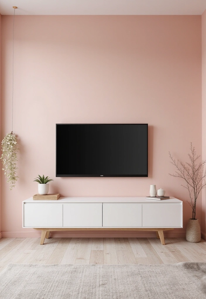 27 Living Room Television Wall Ideas That Feel Sleek and Modern - 18. Soft Contrast with Pastels