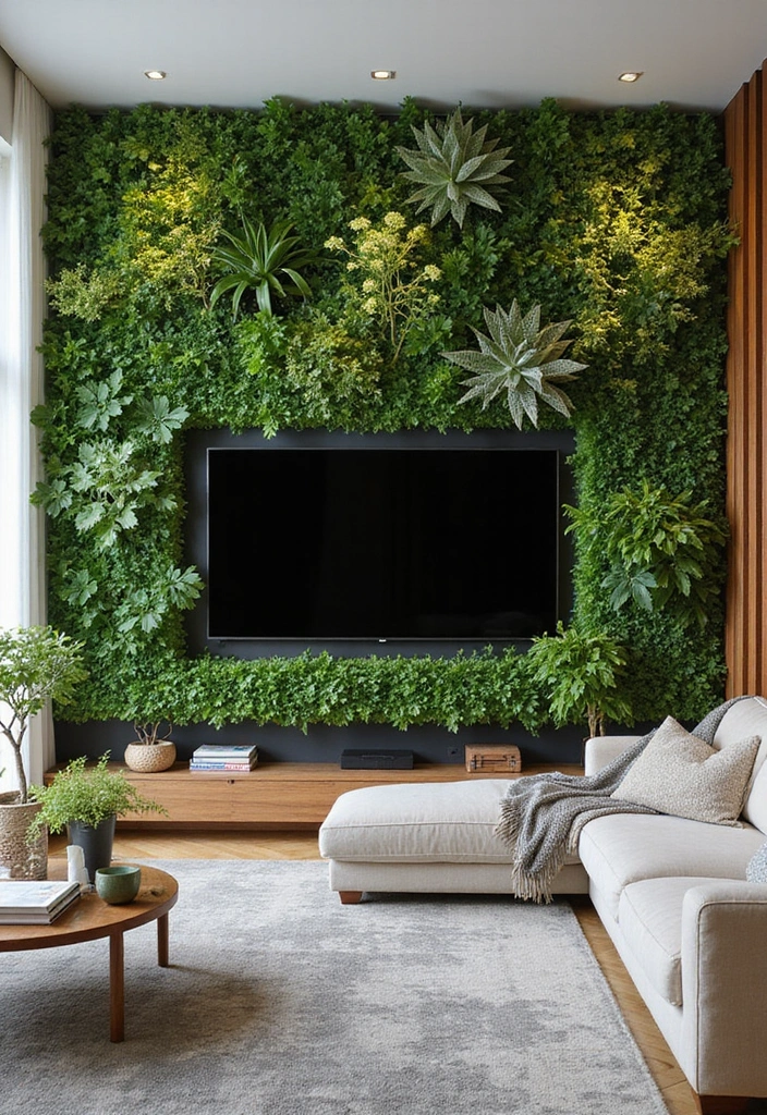 27 Living Room Television Wall Ideas That Feel Sleek and Modern - 19. Vertical Gardens as Backdrops